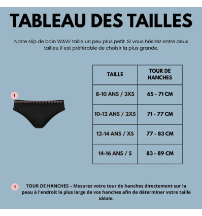 Guide des tailles culotte de bain menstruelle pour adolescente – WAVE Moi et Marie