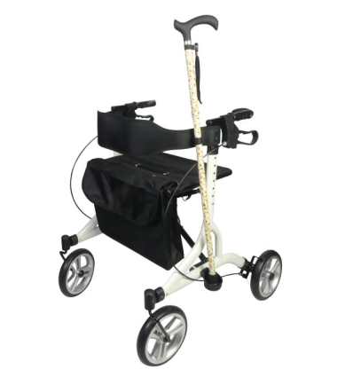 Déambulateur 4 roues léger et pliable avec siège Neo Easy blanc avec porte-canne
