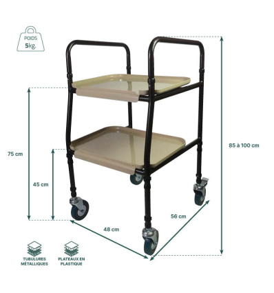Dimensions de la desserte de table roulante médicale