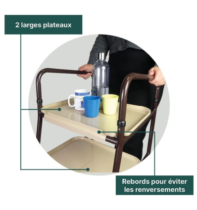 Desserte de table roulante médicale avec 2 plateaux