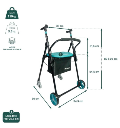 Dimensions du déambulateur 2 roues pliable Air On Plus Forta