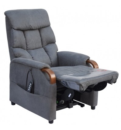 Fauteuil releveur 1 moteur Gênes coloris gris foncé, bois noyer foncé