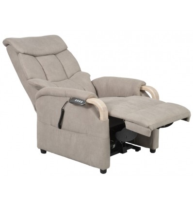 Fauteuil releveur 1 moteur Gênes coloris gris clair, bois nature